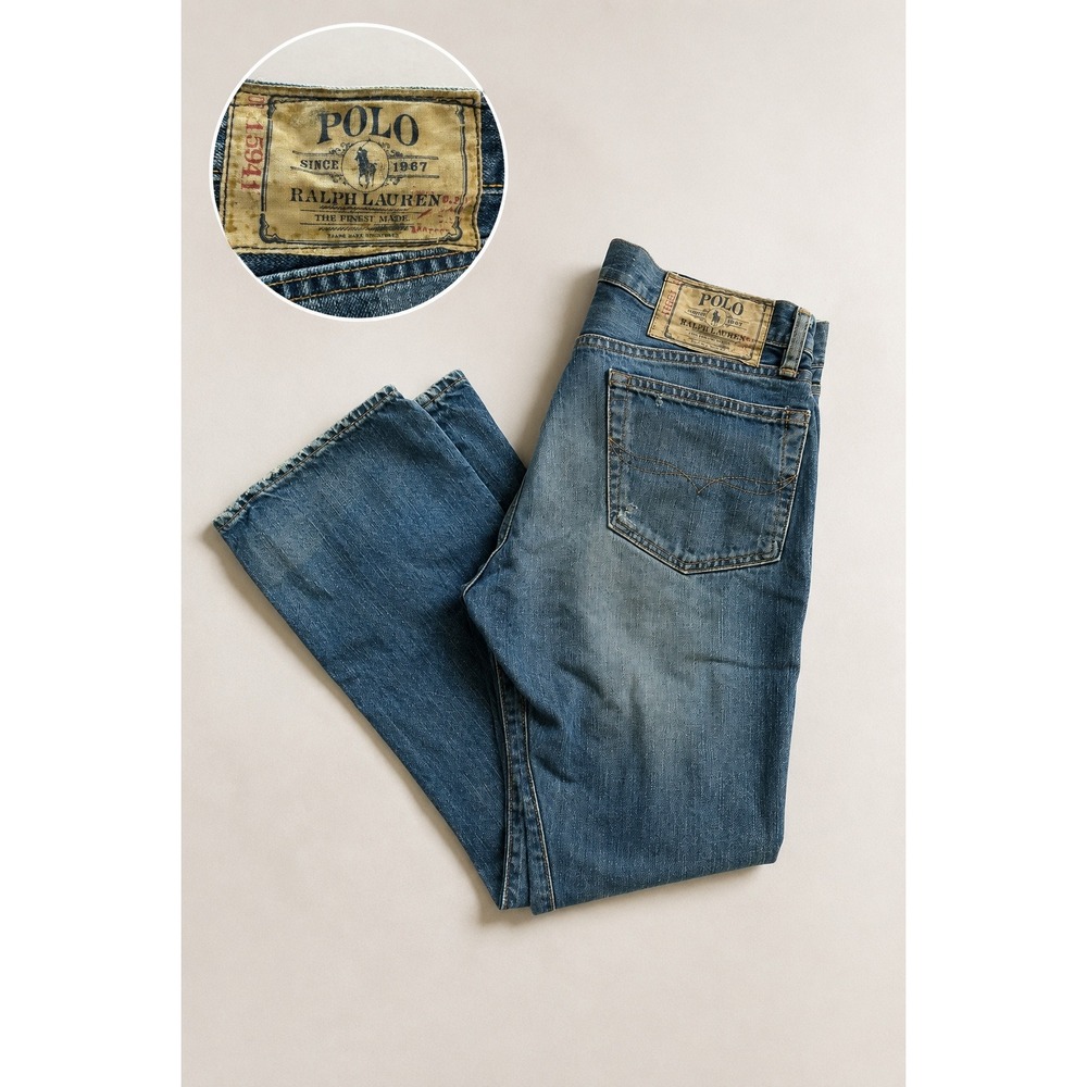 Vintage Polo Ralph Lauren Distressed Bootcut Jeans Button Fly Made Mexico 32x30